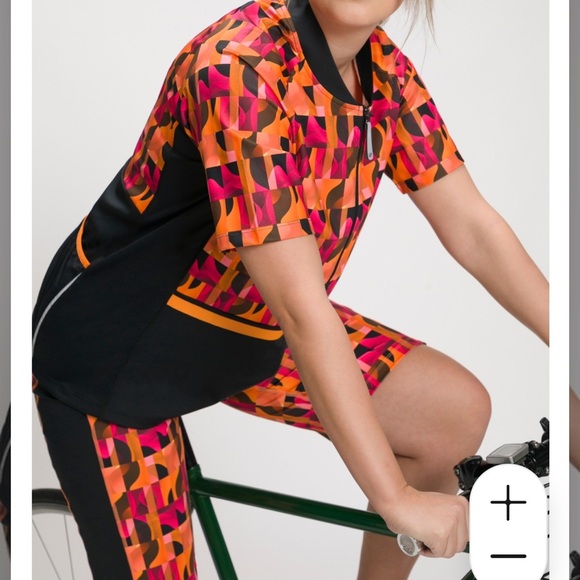 Ulla Popken Neon Graphic Zip Front Back Pocket Stretch Knit Cycling Top 24/26 - Picture 13 of 16